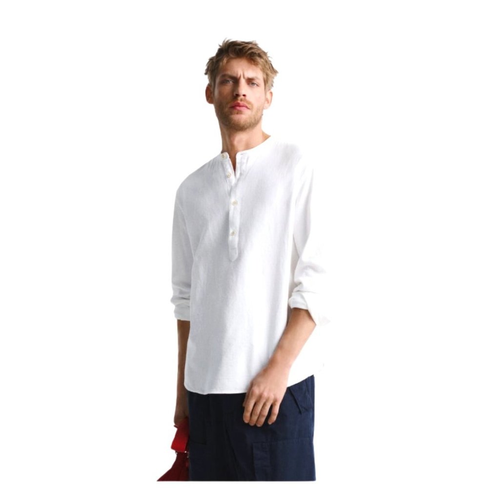 NWT Zara Medium White Band Collar Shirt Long Sleeve Quarter Button